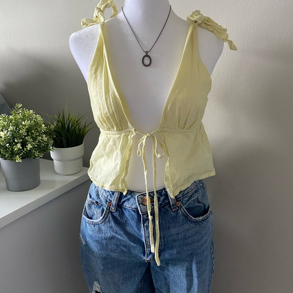 Yellow Tie-Front Women Top